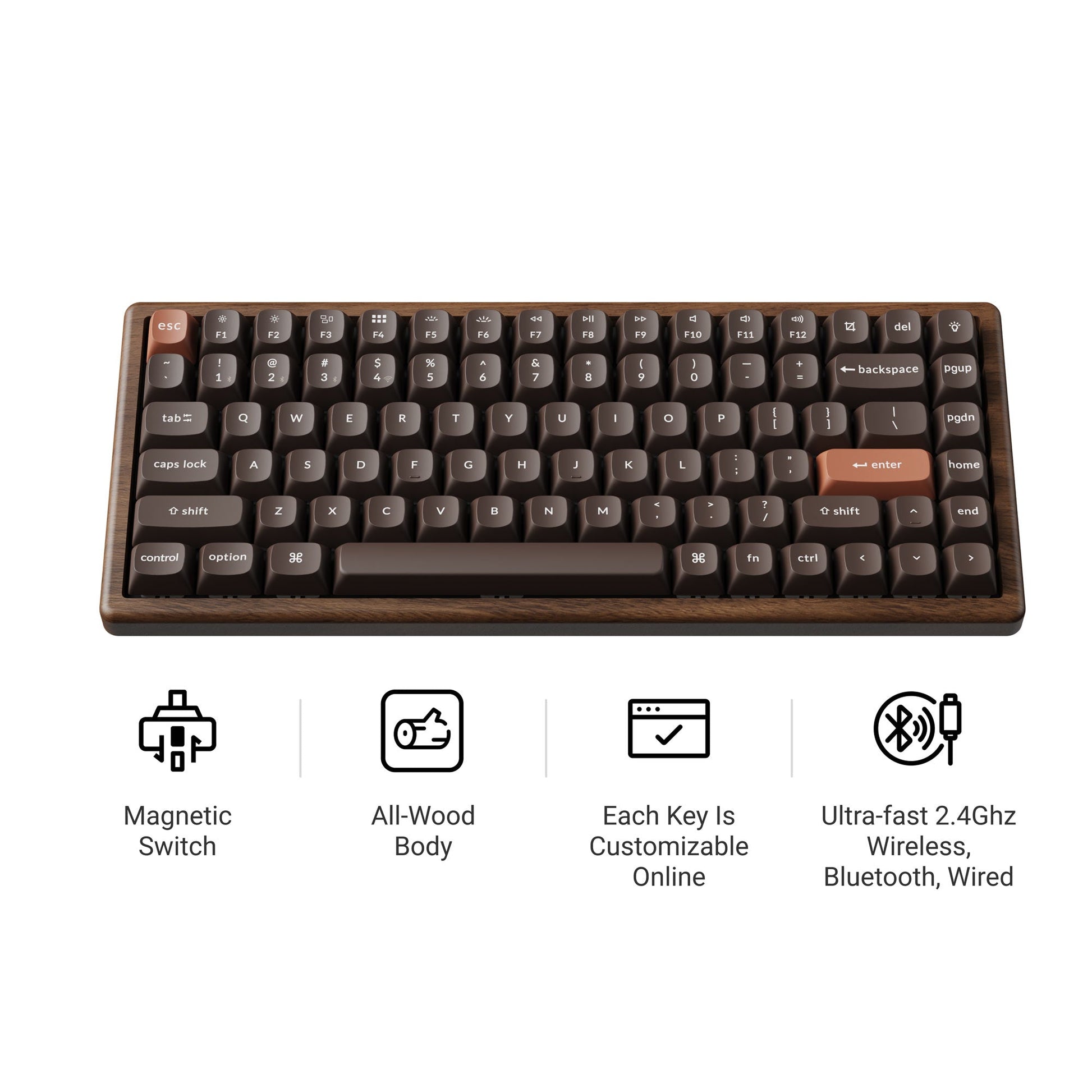 Keychron K2 HE Wireless Magnetic Switch Custom Keyboard - All-Wood Special Edition