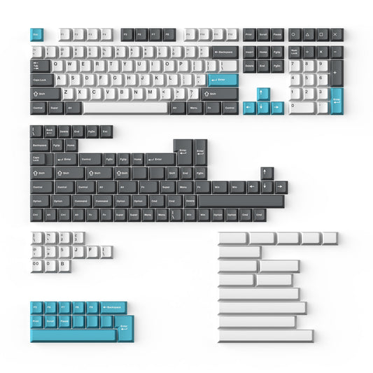 Cherry Profile Double - Shot PBT Full Set Keycaps - Grey, White, and Blue